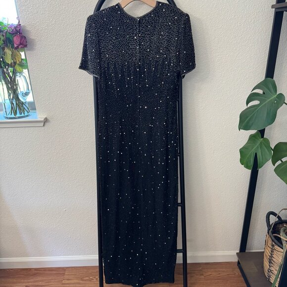 Vintage Stenay Black Silk Beaded Gown Size 10/12 - Picture 10 of 12